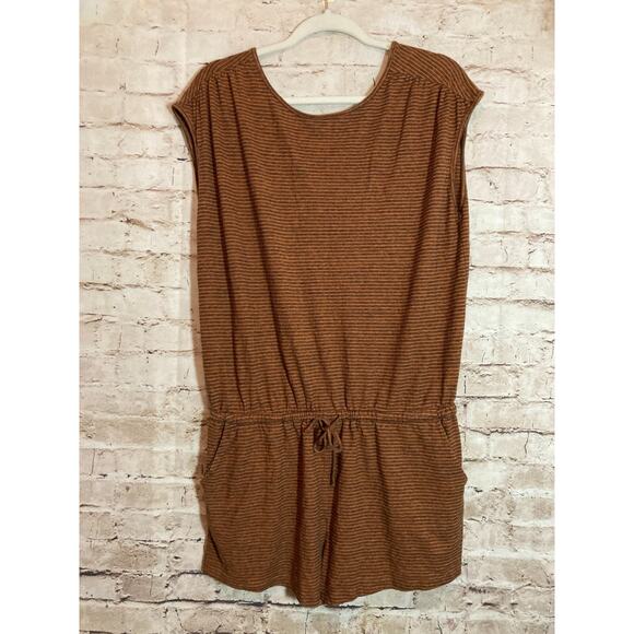PrAna Romper Womens Large Rust Brown Striped Hemp & Organic Cotton Lightweight - Picture 1 of 15